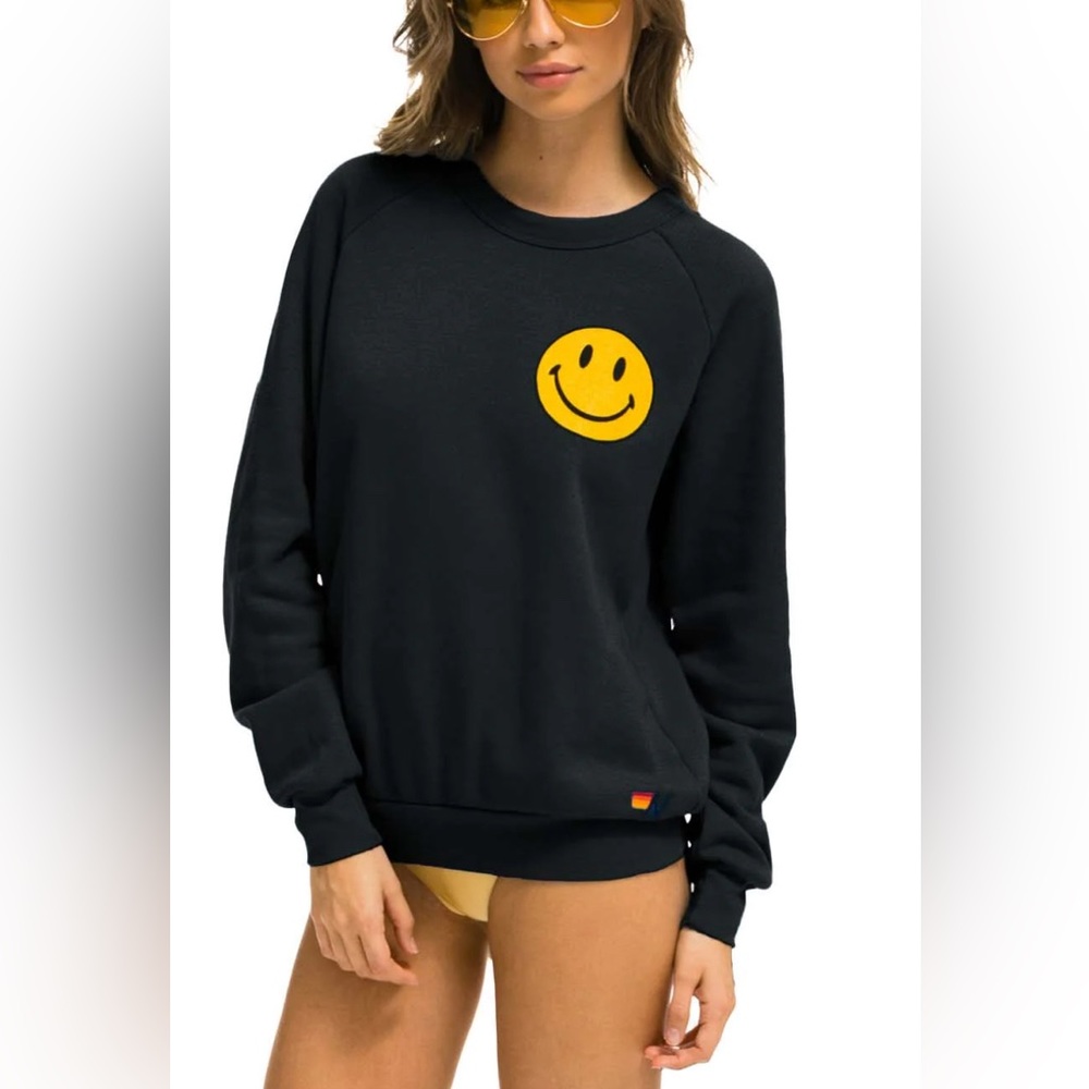 Aviator Nation Charcoal Smiley Face Crew Neck sweatshirt size xs